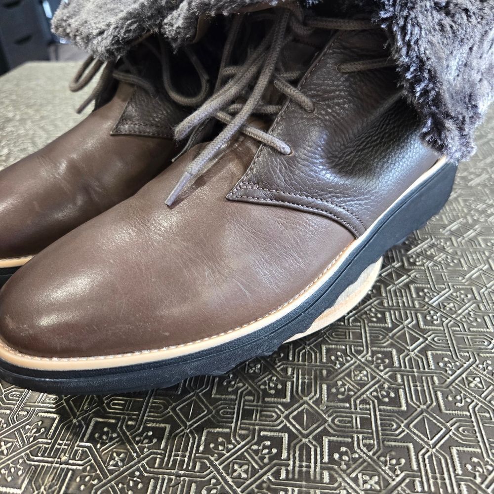 🐢 Clarks Shannon Pearl Taupe Leather Lace Up Bootie Boot with Faux Fur Size 11 - Picture 11 of 12